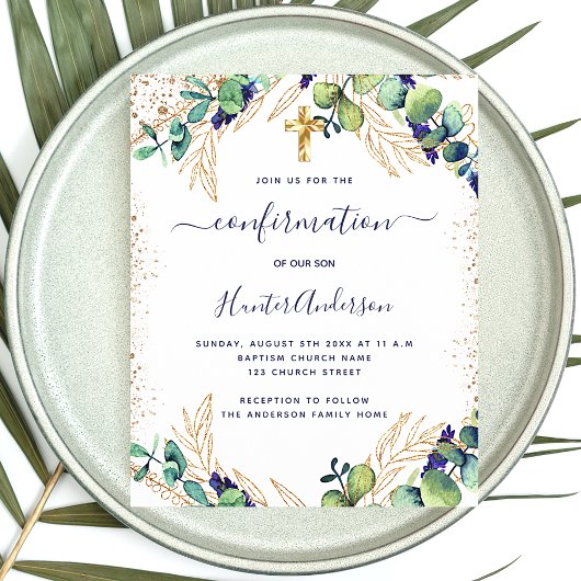 確認ユーカリ緑の青い招待 チラシ