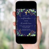 確認ユーカリ緑ネイビーブルー 招待状