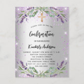 確認ラベンダーのシルバーバイオレットスパークルスガール インビテーションポストカード (正面)