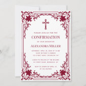 確認ヴィンテージガールフォトブルゴーニュクロス 招待状 (正面)