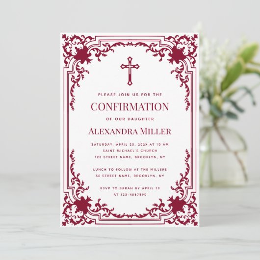 確認ヴィンテージガールフォトブルゴーニュクロス 招待状 (スタンド正面)