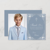 確認ヴィンテージダスティブルーシルバーボーイ写真 サンキューカード (正面/裏面)