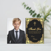 確認ヴィンテージブラックフェイク金ゴールドボーイフォト サンキューカード (スタンド正面)