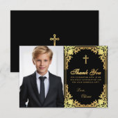 確認ヴィンテージブラックフェイク金ゴールドボーイフォト サンキューカード (正面/裏面)