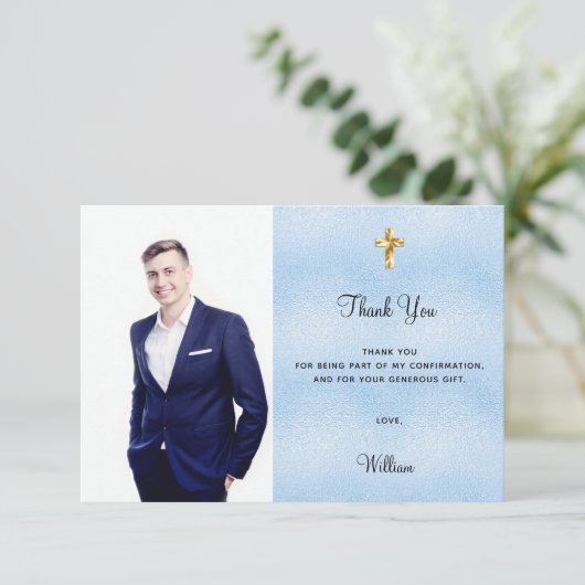 確認写真クロスブルーボーイサンキューカード 招待状 (スタンド正面)