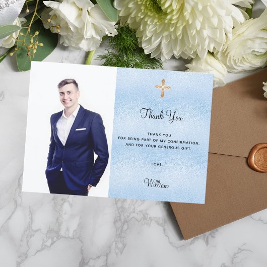 確認写真クロスブルーボーイサンキューカード 招待状