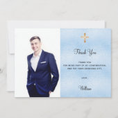 確認写真クロスブルーボーイサンキューカード 招待状 (正面)