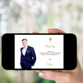 確認写真クロス少年ありがとうカード 招待状