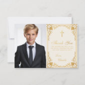 確認写真ヴィンテージフェイク金ゴールドクロス&アイボリー サンキューカード (正面)