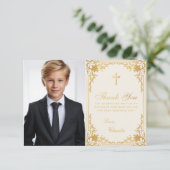 確認写真ヴィンテージフェイク金ゴールドクロス&アイボリー サンキューカード (スタンド正面)