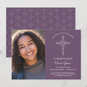 確認写真招待状 - 十字架のイラストでおめでとう 招待状 (正面/裏面)