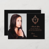 確認女子フォトブラックエレガントピンククレスト サンキューカード (正面/裏面)