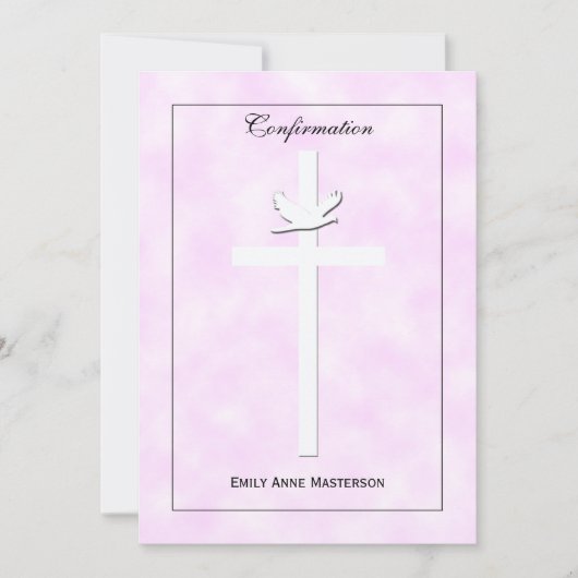 確認招待状ドーブアンドクロスオンピンク招待状 招待状 (正面)