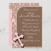 確認招待状ピンクダマスク 招待状 (正面/裏面)