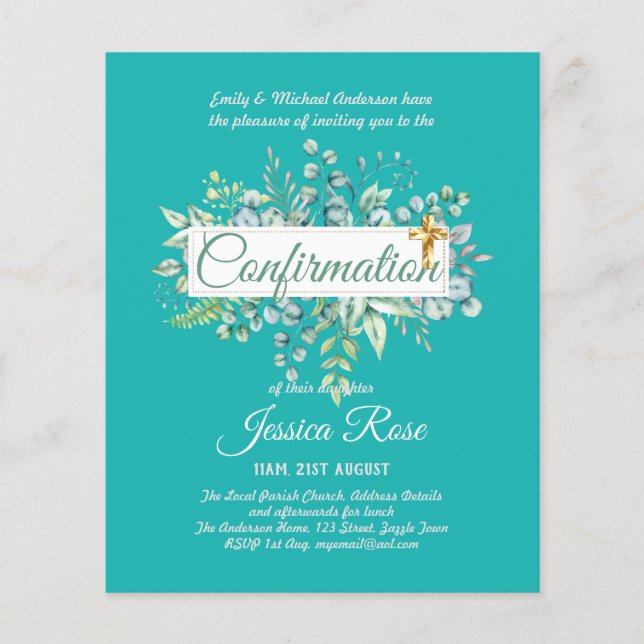 確認招待状ユーカリプトゥスグリーンリーブッジ (正面)