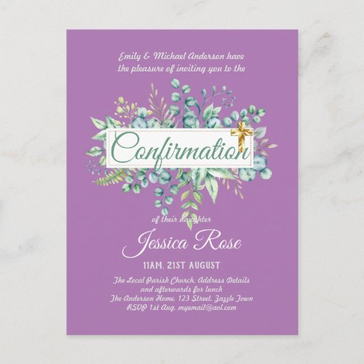 確認招待状ユーカリプトゥスグリーンリーブッジ ポストカード (正面)