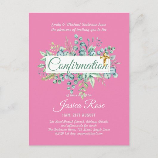 確認招待状ユーカリプトゥスグリーンリーブッジ ポストカード (正面)