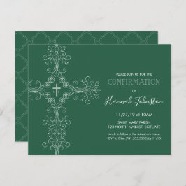 確認招待状、クロス、モノグラム；男の子または女の子 招待状