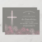 確認招待状-招待状（十字、花付き） 招待状 (正面/裏面)