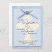 確認招待状 – 青（クロスおよびリブ付き） 招待状 (正面/裏面)