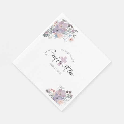 確認水の色ワイルドフラワークロスパープル スタンダードランチョンナプキン (角)