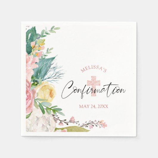 確認水カラーフローラ赤面ピンククロス スタンダードカクテルナプキン (正面)