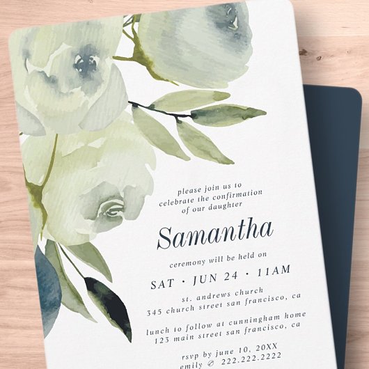 確認水モダン色の花葉 招待状