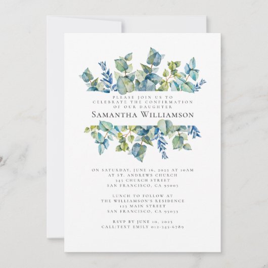 確認水モダン色の花 招待状 (正面)