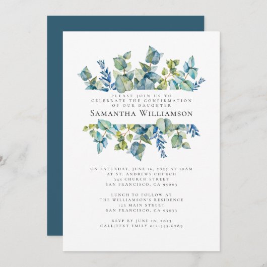 確認水モダン色の花 招待状 (正面/裏面)