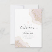 確認水色ピンクの瑪瑙デコール 招待状 (正面)