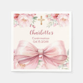 確認用ピンクボウクリーム花模様 スタンダードカクテルナプキン (正面)