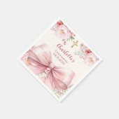 確認用ピンクボウクリーム花模様 スタンダードカクテルナプキン (角)