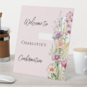 確認用ピンク花模様のクロス歓迎サイン 台座サイン (インサイチュ)