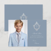 確認用 ダスティーブルー少年写真 シルバークレスト サンキューカード (正面/裏面)