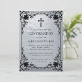 確認用 ヴィンテージ風 シルバー メタリック クロス 招待状 (スタンド正面)