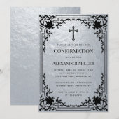 確認用 ヴィンテージ風 シルバー メタリック クロス 招待状 (正面/裏面)