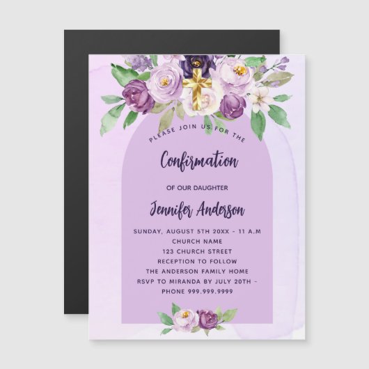 確認紫の花は贅沢を越える マグネット招待状 (正面/裏面)