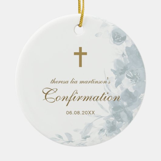 確認繊細なブルーウォーター色フローラクロス セラミックオーナメント (正面)