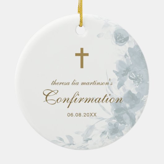 確認繊細なブルーウォーター色フローラクロス セラミックオーナメント (裏面)