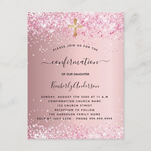 確認赤面ピンクグリッター女 インビテーションポストカード (正面)