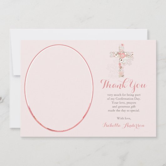 確認赤面ピンクフローラクロスガールフォト サンキューカード (正面)