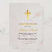 確認金ゴールドクロス大理石書道シンプル 招待状 (正面/裏面)