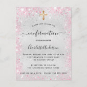 確認銀のグリッターピンクのスパークルスガール インビテーションポストカード (正面)