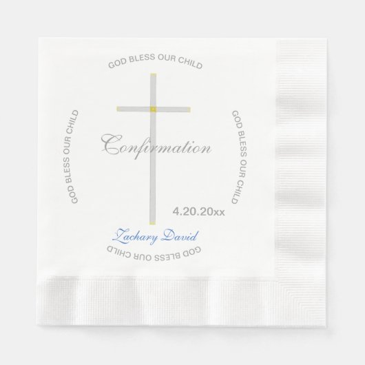 確認銀クロスボーイブルー名 縁ありランチョンナプキン (正面)