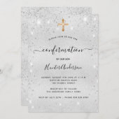 確認銀グリッター男の子モダン女 招待状 (正面/裏面)