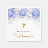 確認青フローラホワイトネーム男の子 スタンダードカクテルナプキン (正面)