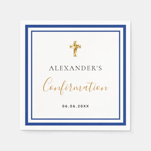 確認青王室の白の名前の男の子 スタンダードカクテルナプキン (正面)