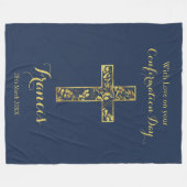 確認青金ゴールドクロスボーイネームフリース 空白の フリースブランケット (正面(横))