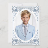 確認 ダスティーブルー少年写真 エレガント ヴィンテージ 招待状 (裏面)