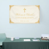 確認 ヴィンテージ 偽ゴールド 十字架 エレガント アイボリー 横断幕 (トレードショー)